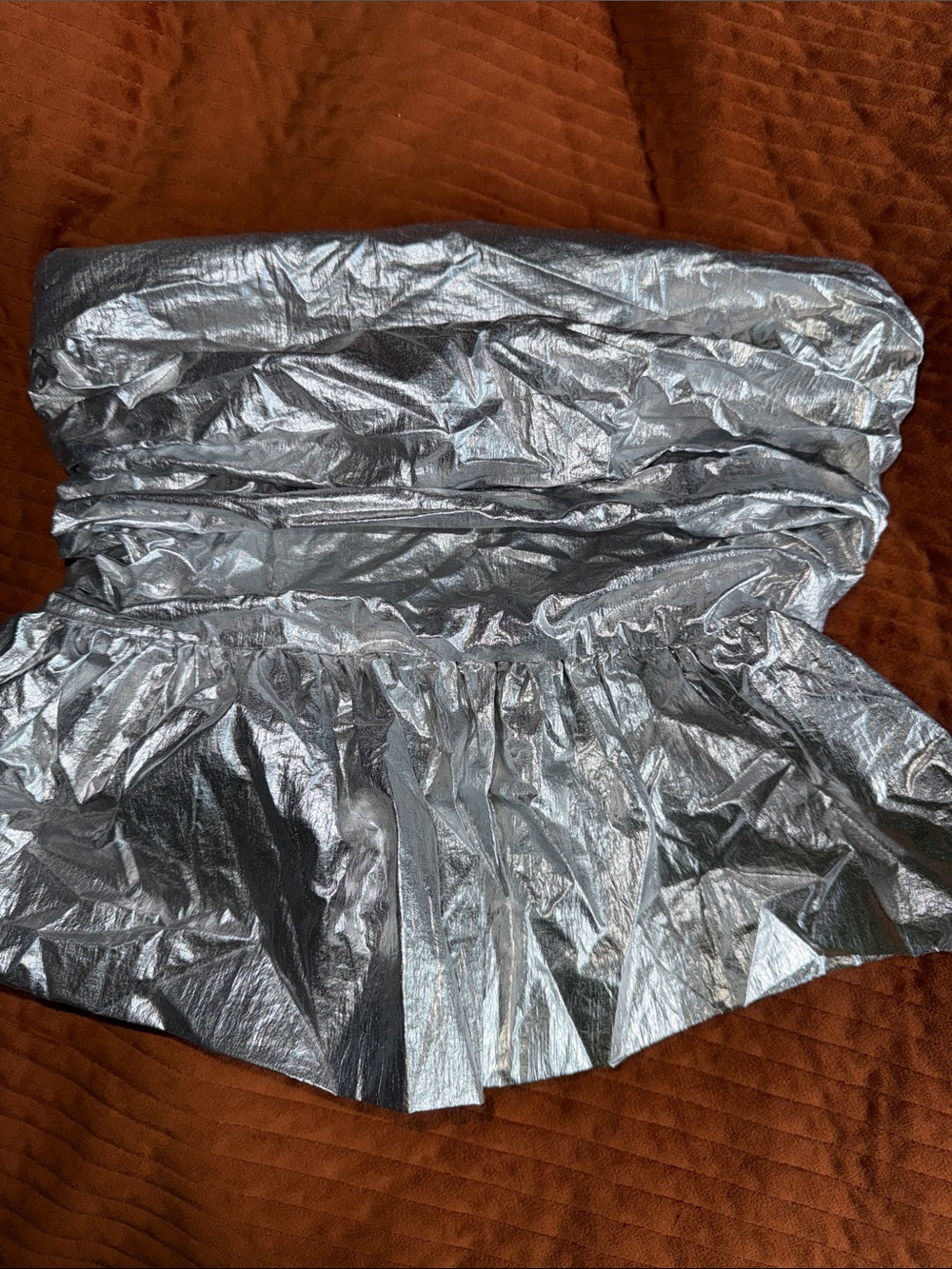 Mango Silver Strapless Metallic Ruched Crop Top - Picture 4 of 6